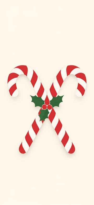 Crossed Candy Canes and Holly, phone wallpaper with no text