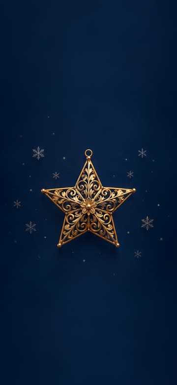 Gold Star Ornament on Navy, phone wallpaper with no text
