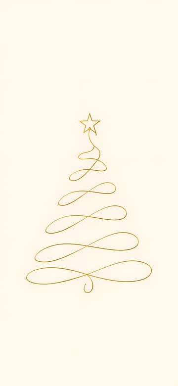 One-Line Gold Christmas Tree, phone wallpaper with no text