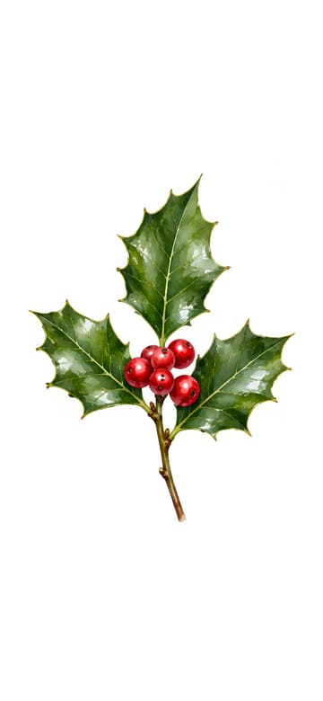 Watercolor Holly Sprig, phone wallpaper with no text