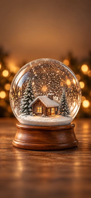 Snow Globe with a Tiny Cabin, phone wallpaper with no text