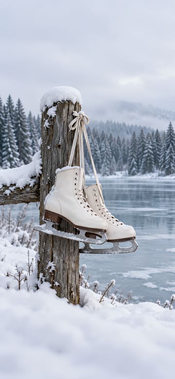 Ice Skates by a Frozen Lake, phone wallpaper with no text