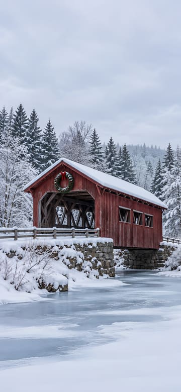 Covered Bridge with a Wreath, phone wallpaper with no text