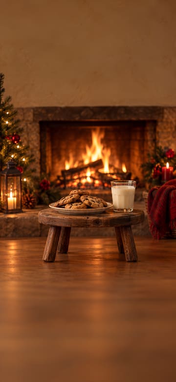 Milk and Cookies by the Fireplace, phone wallpaper with no text