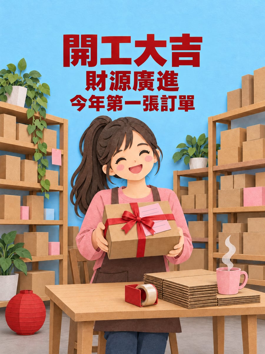 紙雕新年第一張訂單。圖中文字：開工大吉，財源廣進，今年第一張訂單
