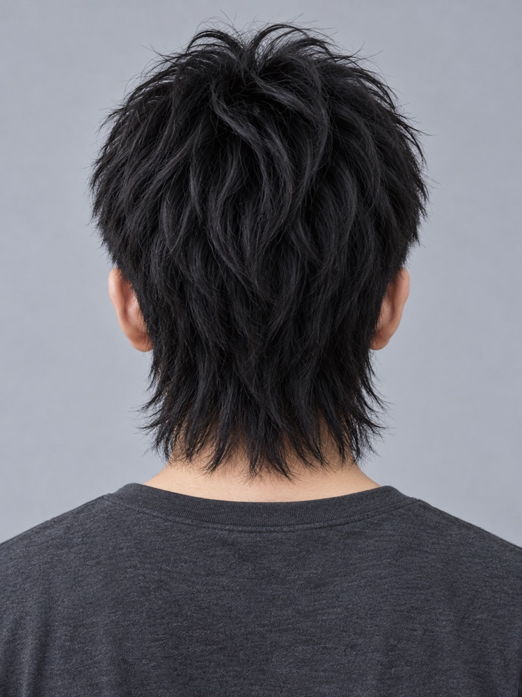 男生狼尾頭背面
