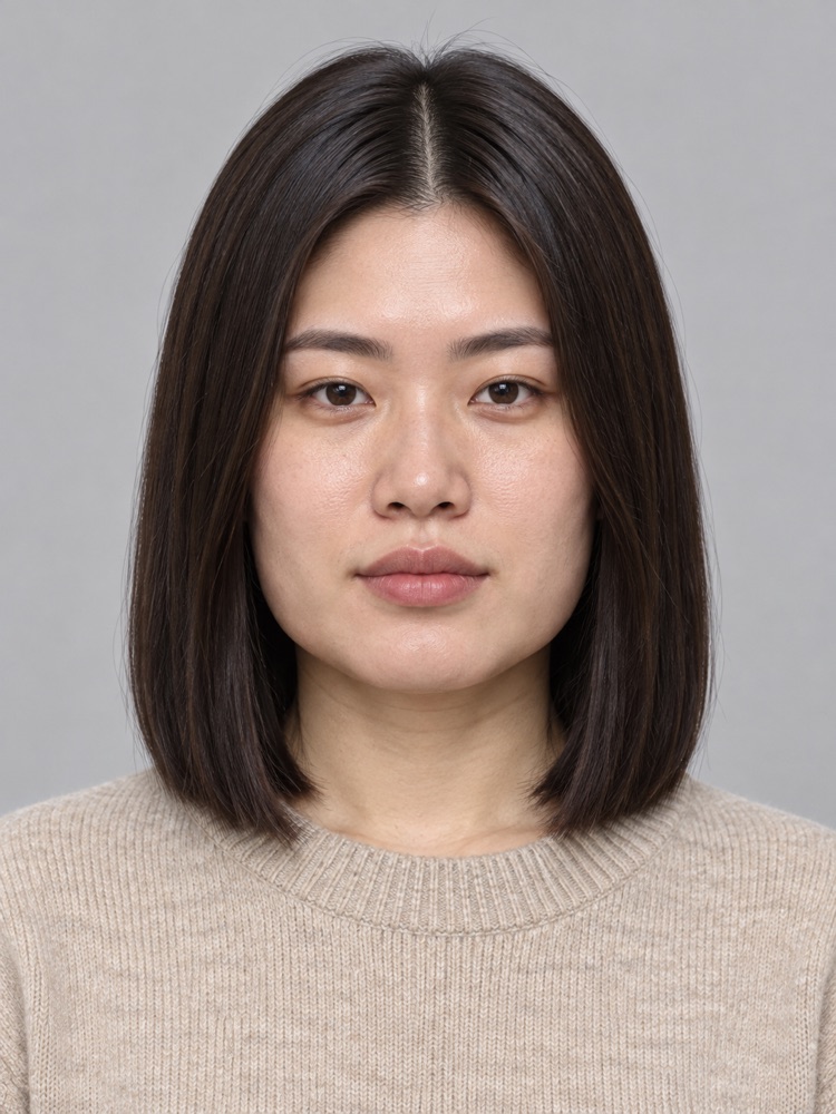 方臉・下顎寬・25 歲剪長鮑伯