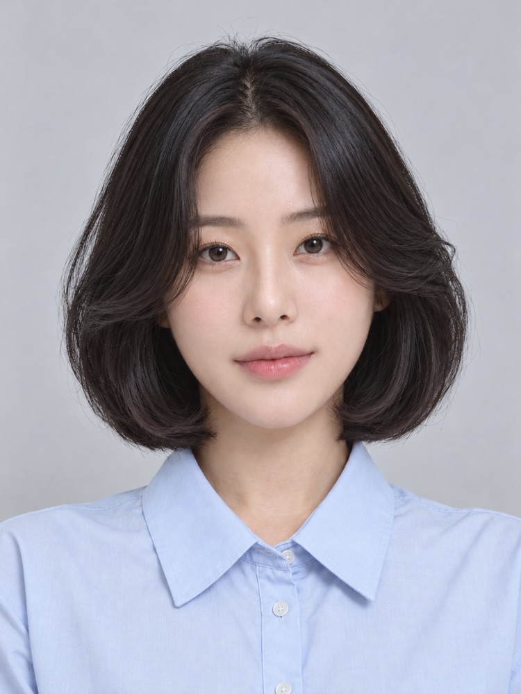 Karina 同款：臉旁 S 弧鮑伯頭（虛構模特兒）
