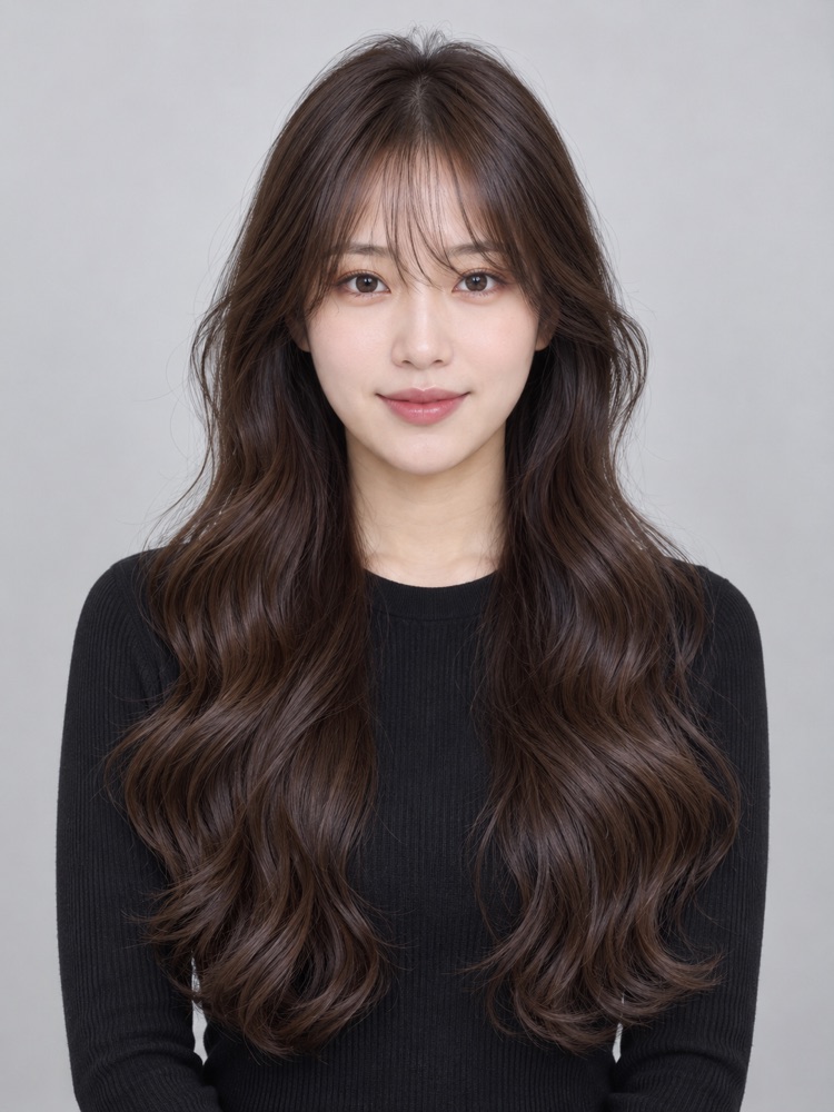 Jennie 同款:稀疏法式瀏海長波浪(虛構模特兒)