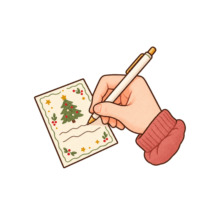 크리스마스 카드 쓰는 손 크리스마스 일러스트 (투명 PNG)