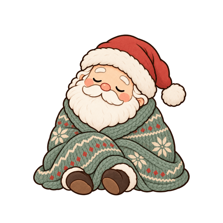 담요 덮고 조는 산타 크리스마스 일러스트 (투명 PNG)