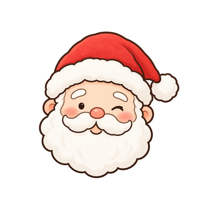 윙크하는 산타 얼굴 크리스마스 일러스트 (투명 PNG)