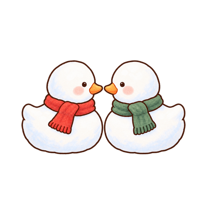 목도리 하고 마주 보는 눈오리 두 마리 크리스마스 일러스트 (투명 PNG)