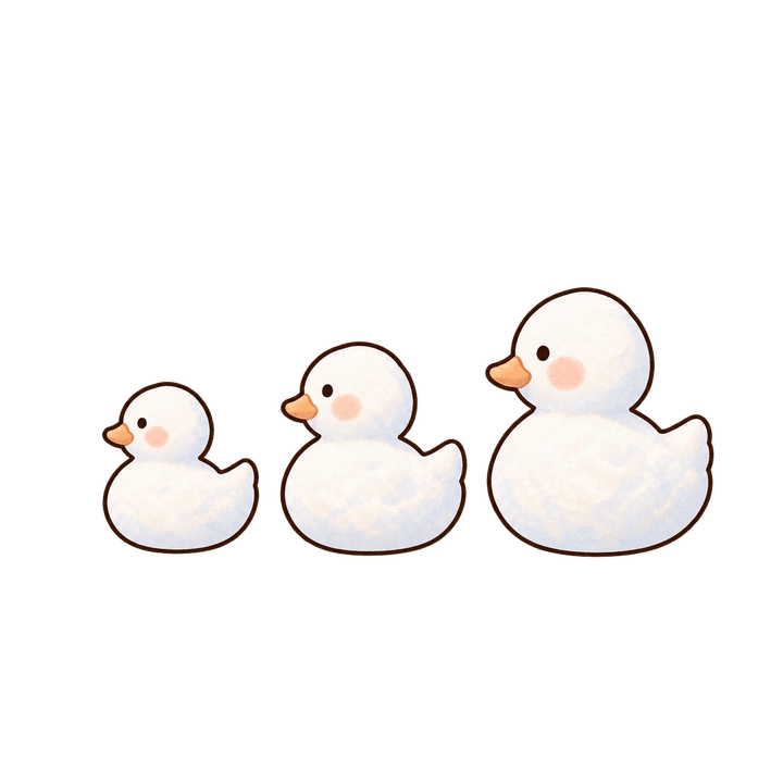 크기별로 줄지은 눈오리 세 마리 크리스마스 일러스트 (투명 PNG)