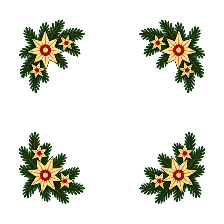 Rahmen mit Strohsternen in den Ecken – Weihnachten Clipart, transparentes PNG
