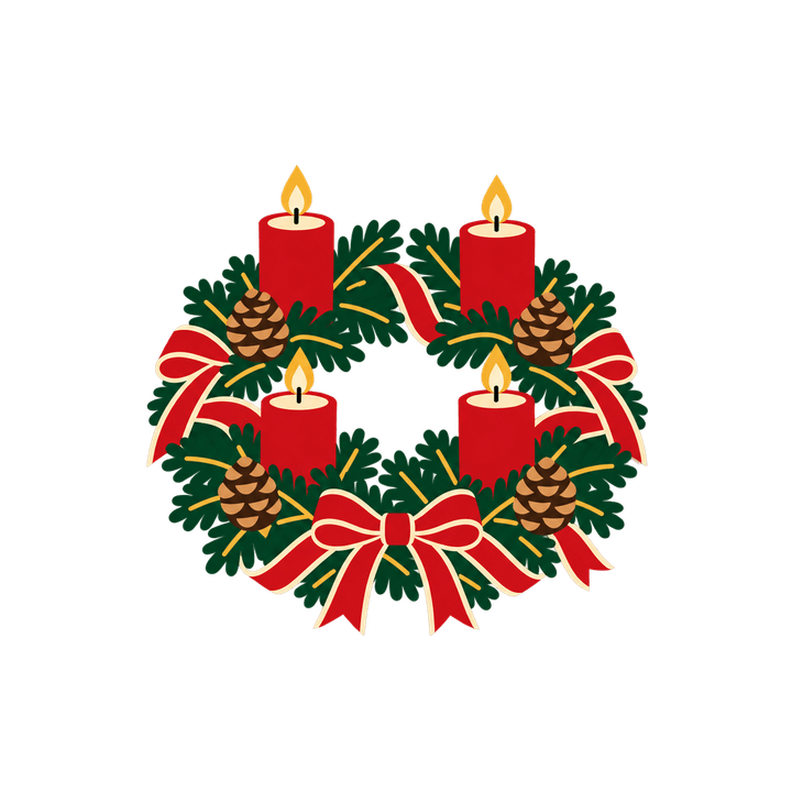 Adventskranz mit vier Kerzen – Weihnachten Clipart, transparentes PNG