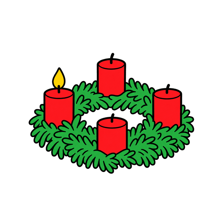 Adventskranz mit einer brennenden Kerze – Weihnachten Clipart, transparentes PNG