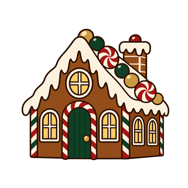 Lebkuchenhaus mit Zuckerguss und Bonbons – Weihnachten Clipart, transparentes PNG