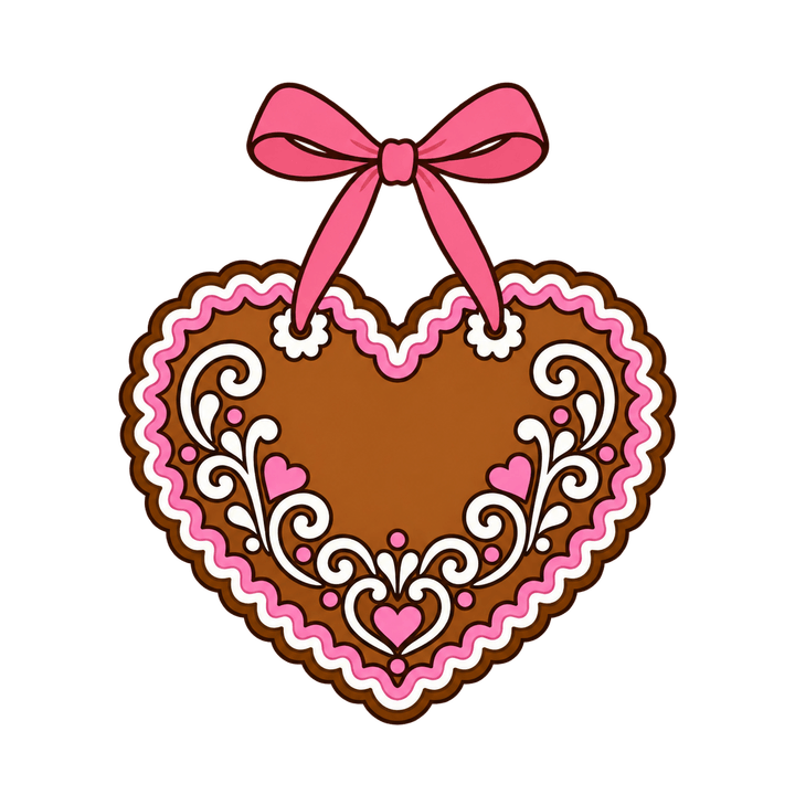 Lebkuchenherz mit rosa Schleife – Weihnachten Clipart, transparentes PNG