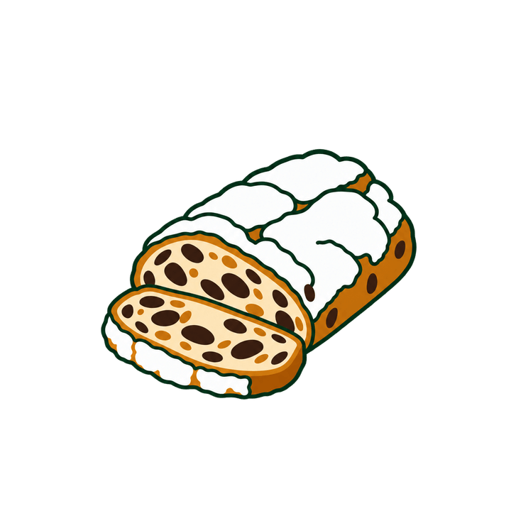 Angeschnittener Stollen mit Puderzucker – Weihnachten Clipart, transparentes PNG