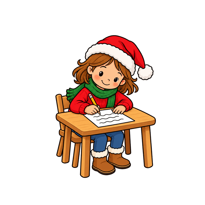 Mädchen schreibt Wunschzettel – Weihnachten Clipart, transparentes PNG