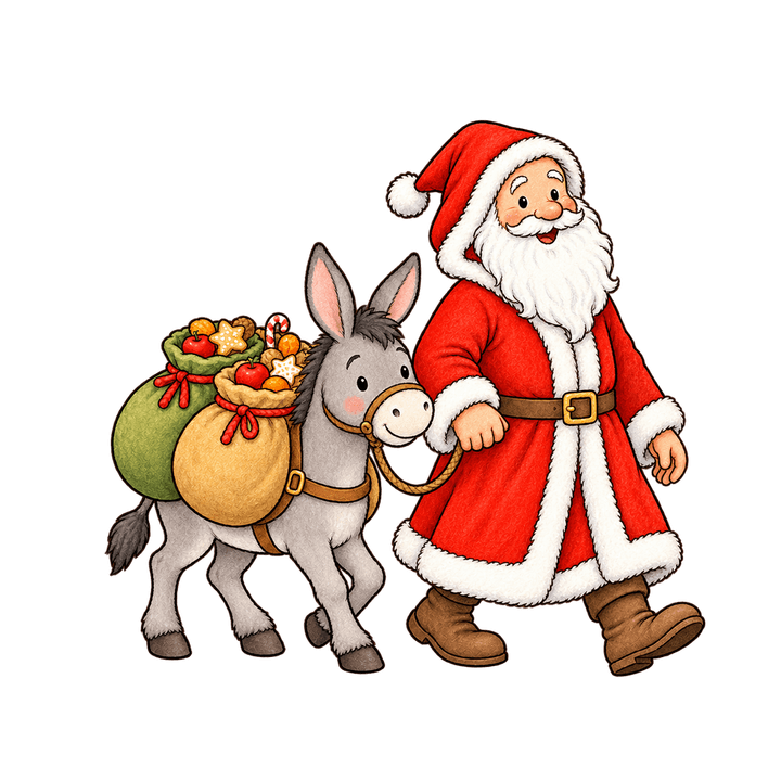 Nikolaus mit Esel und Säcken – Weihnachten Clipart, transparentes PNG
