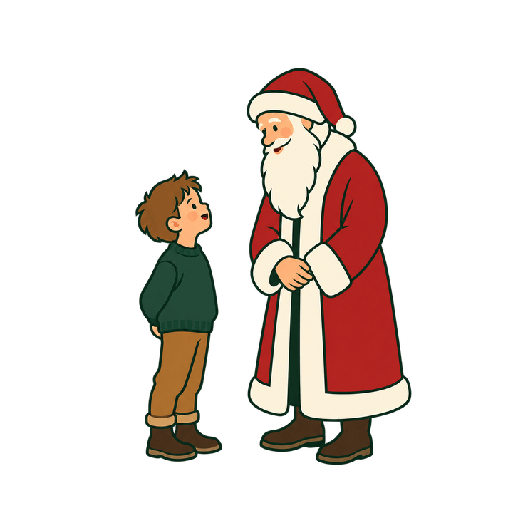 Kind sagt dem Nikolaus ein Gedicht auf – Weihnachten Clipart, transparentes PNG