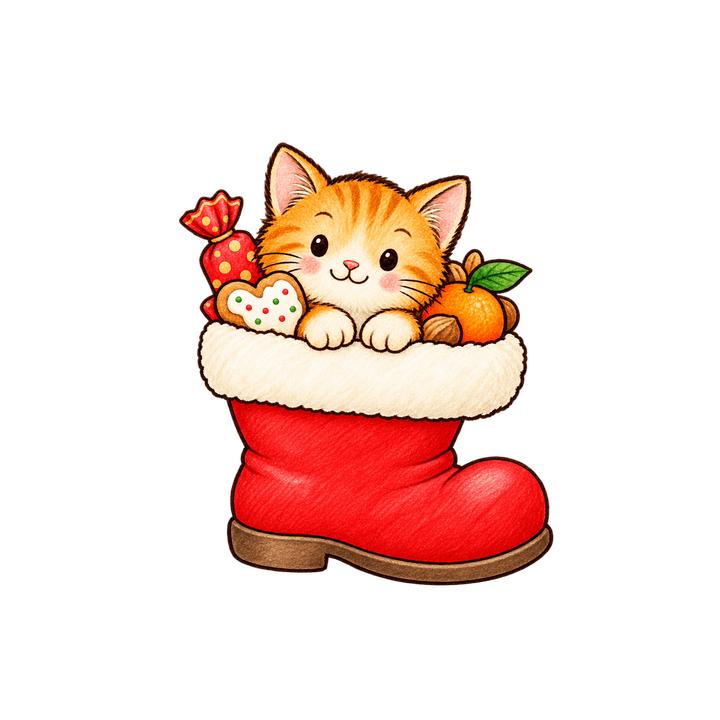 Katze im gefüllten Stiefel – Weihnachten Clipart, transparentes PNG