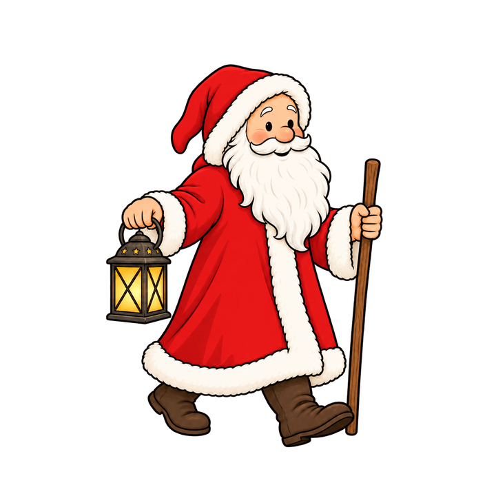 Nikolaus mit Laterne und Stock – Weihnachten Clipart, transparentes PNG