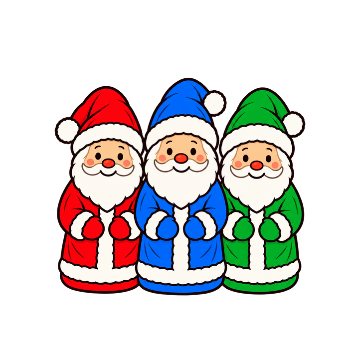 Drei bunte Nikolausfiguren – Weihnachten Clipart, transparentes PNG