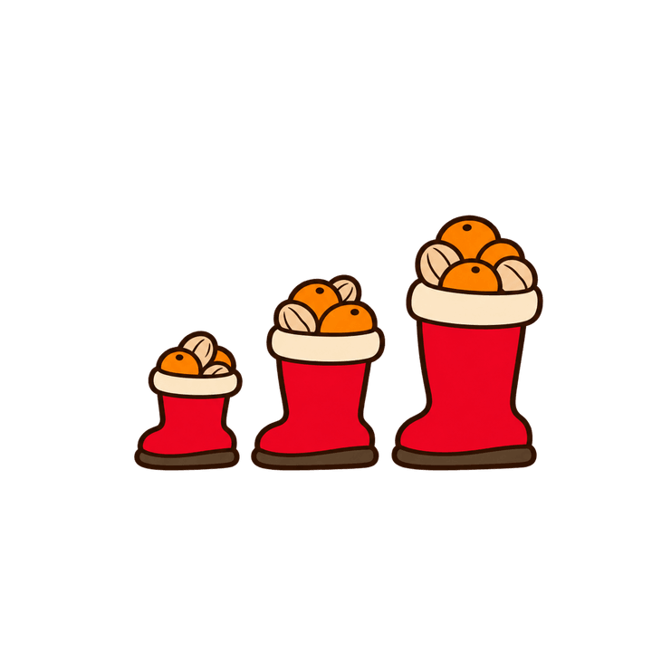 Drei rote Stiefel mit Mandarinen – Weihnachten Clipart, transparentes PNG