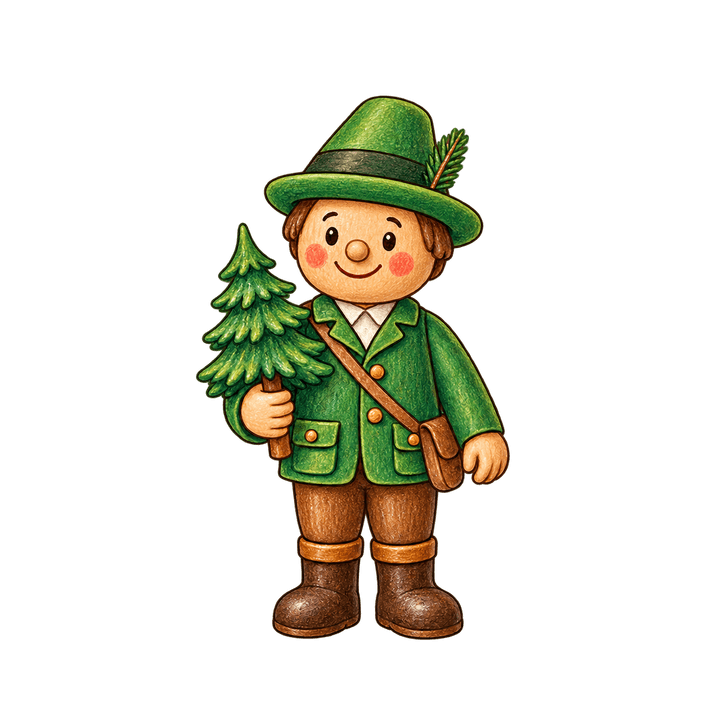 Holzfigur Förster mit Tanne – Weihnachten Clipart, transparentes PNG