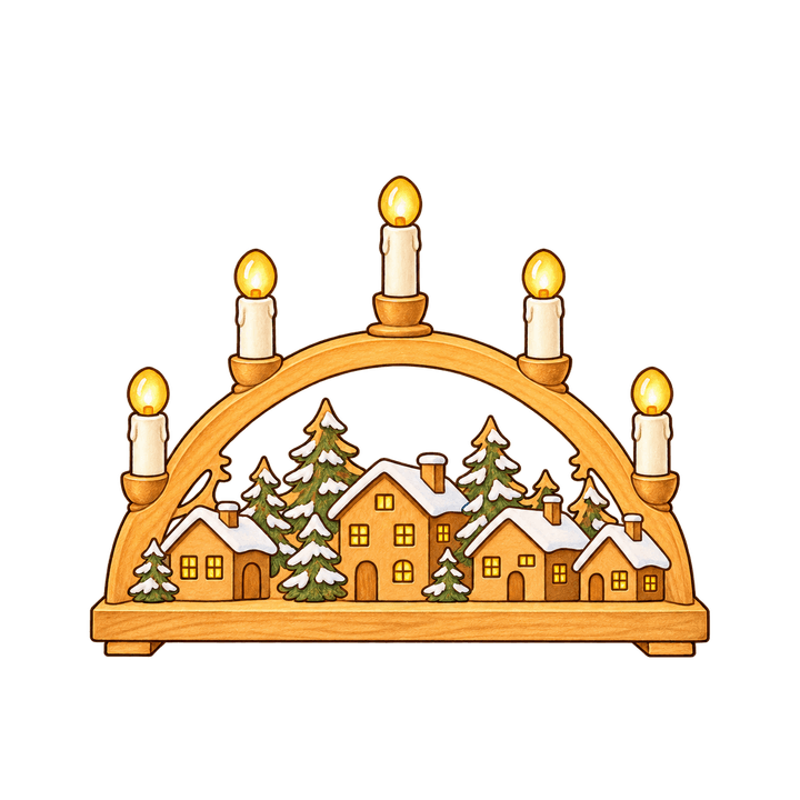 Schwibbogen mit Winterdorf – Weihnachten Clipart, transparentes PNG