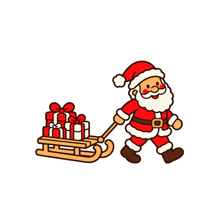 Weihnachtsmann zieht Schlitten mit Geschenken – Weihnachten Clipart, transparentes PNG