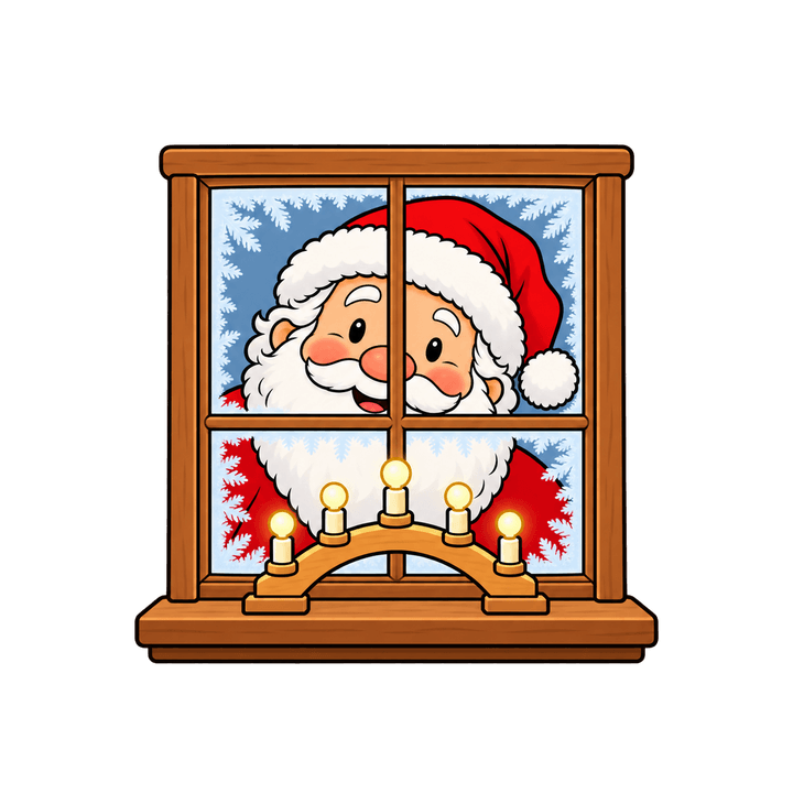 Weihnachtsmann am Fenster mit Schwibbogen – Weihnachten Clipart, transparentes PNG