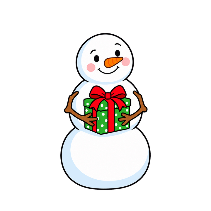 Schneemann mit Geschenk – Weihnachten Clipart, transparentes PNG