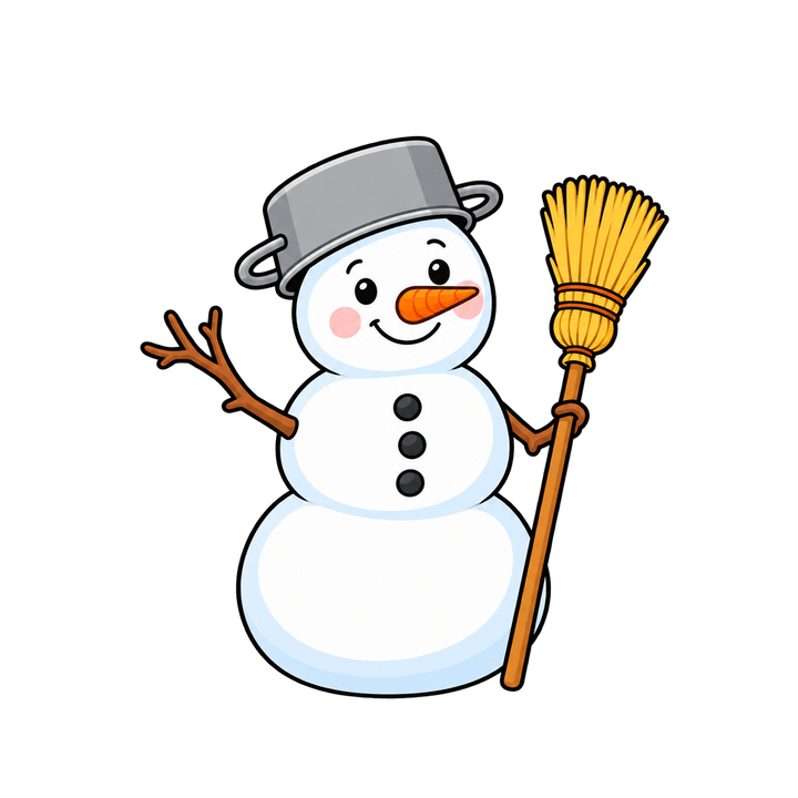 Schneemann mit Kochtopf und Besen – Weihnachten Clipart, transparentes PNG