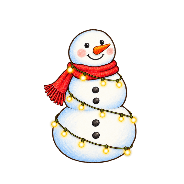 Schneemann mit Lichterkette – Weihnachten Clipart, transparentes PNG