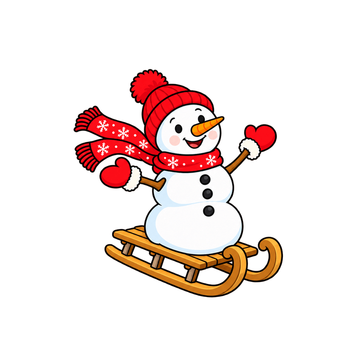 Schneemann auf dem Schlitten – Weihnachten Clipart, transparentes PNG
