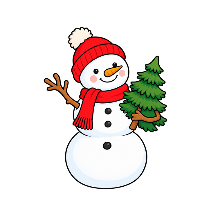 Schneemann trägt kleinen Weihnachtsbaum – Weihnachten Clipart, transparentes PNG