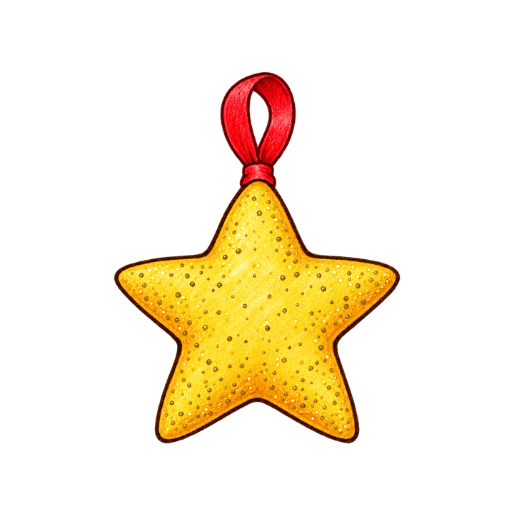 Goldener Glitzerstern mit rotem Band – Weihnachten Clipart, transparentes PNG