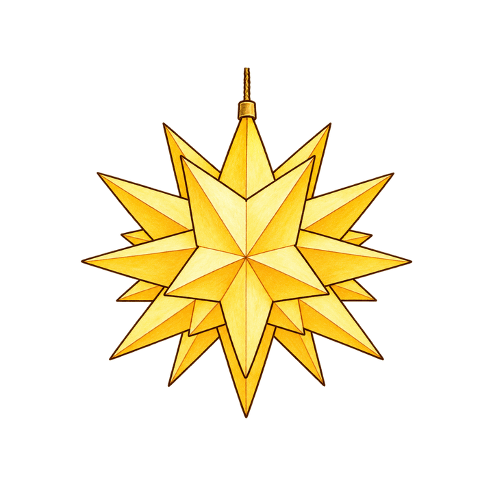 Gelber Adventsstern zum Aufhängen – Weihnachten Clipart, transparentes PNG