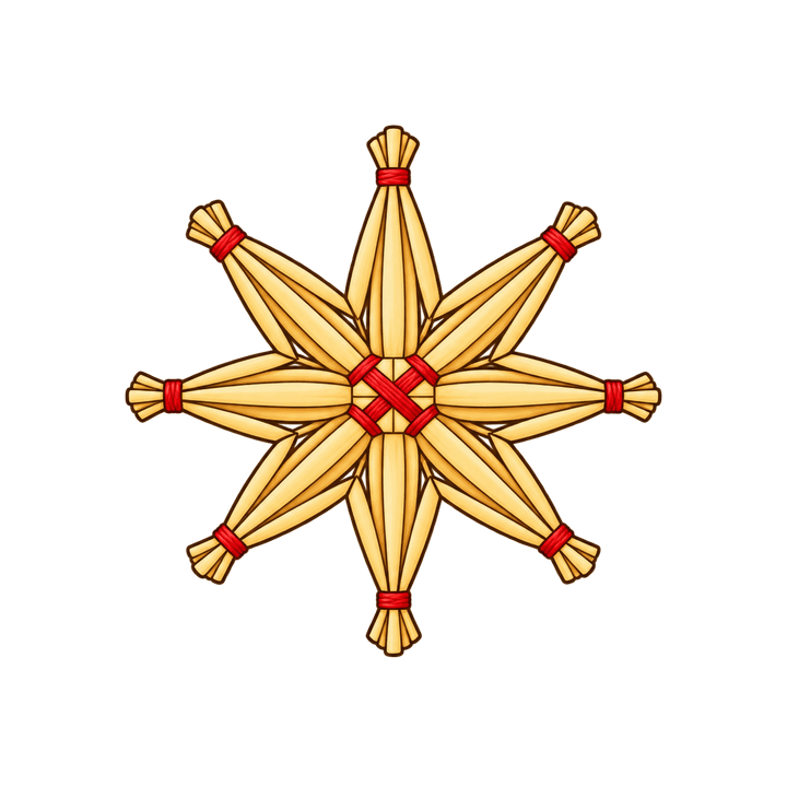 Achtzackiger Strohstern mit rotem Faden – Weihnachten Clipart, transparentes PNG