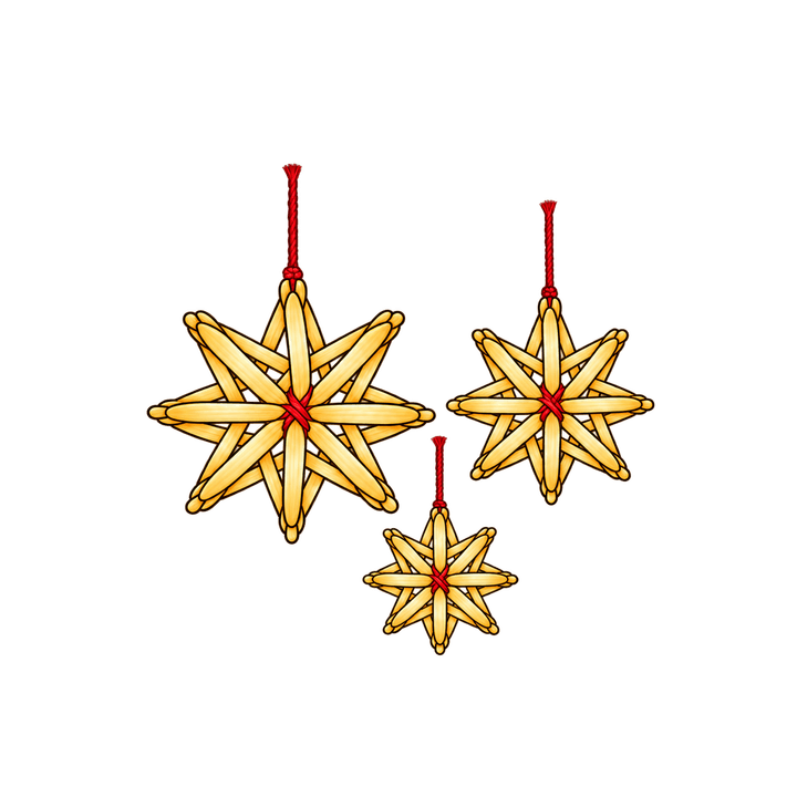 Drei hängende Strohsterne – Weihnachten Clipart, transparentes PNG