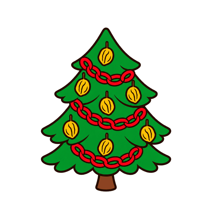 Weihnachtsbaum mit goldenen Nüssen und Papierketten – Weihnachten Clipart, transparentes PNG