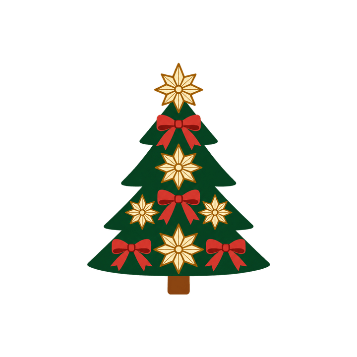 Weihnachtsbaum mit Strohsternen und Schleifen – Weihnachten Clipart, transparentes PNG