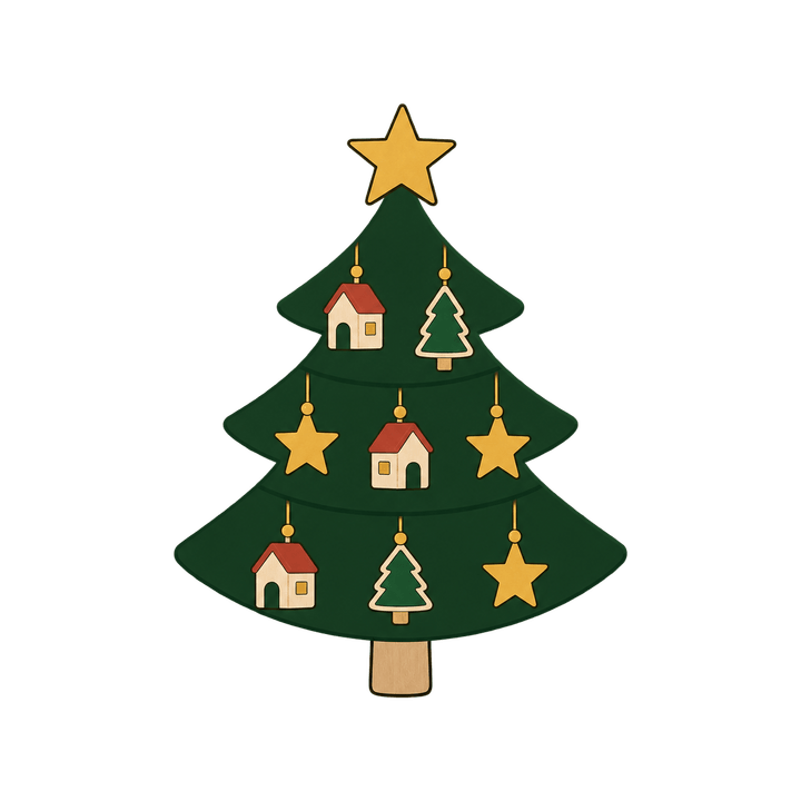 Weihnachtsbaum mit Holzanhängern – Weihnachten Clipart, transparentes PNG