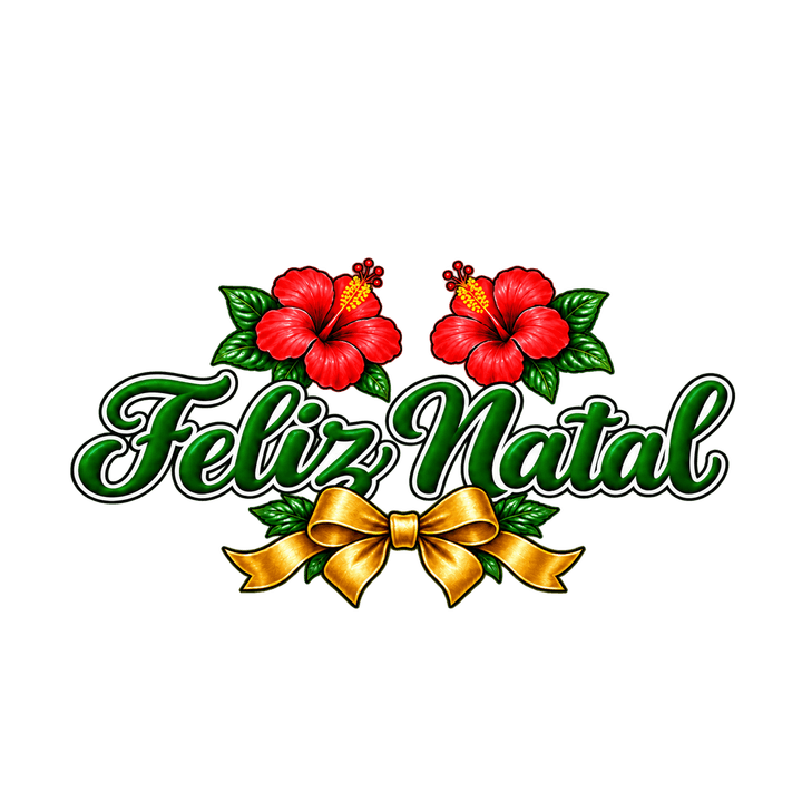 Feliz Natal com hibiscos – Natal PNG com fundo transparente