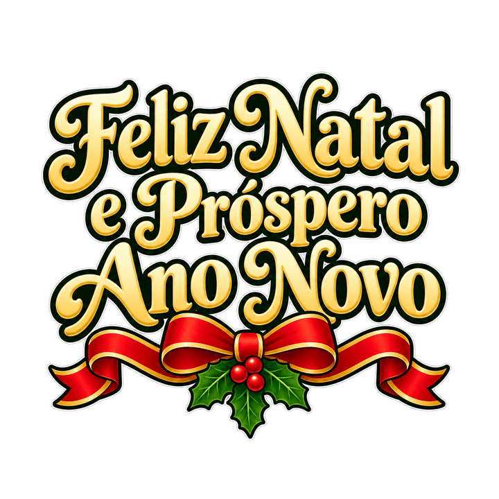 Feliz Natal e Próspero Ano Novo com azevinho – Natal PNG com fundo transparente