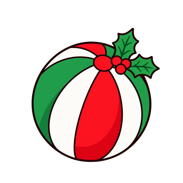 Bola de praia com azevinho – Natal PNG com fundo transparente